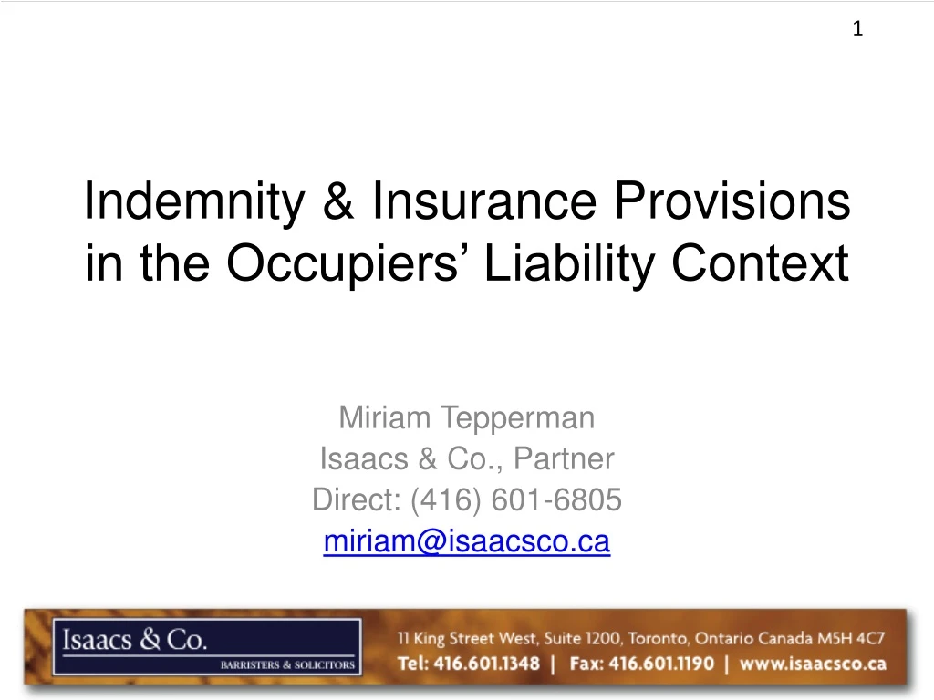 indemnity insurance provisions in the occupiers liability context
