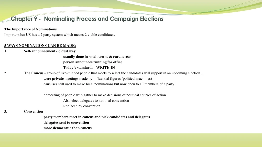 chapter 9 nominating process and campaign elections