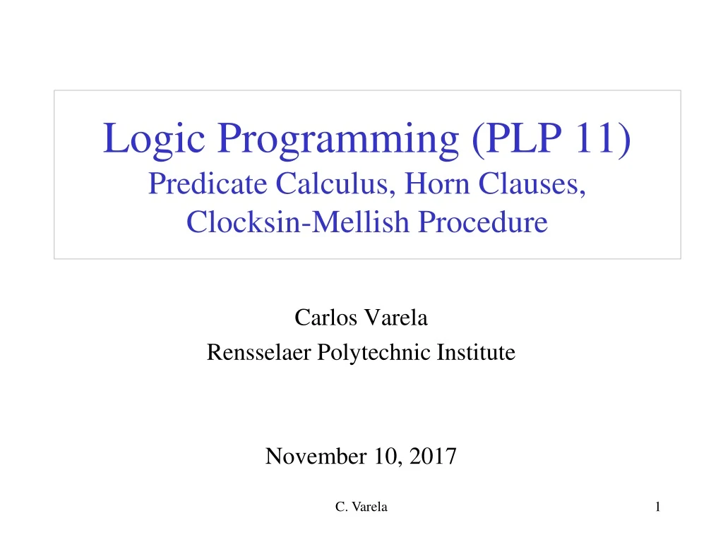 logic programming plp 11 predicate calculus horn clauses clocksin mellish procedure