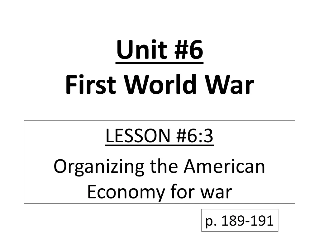unit 6 first world war