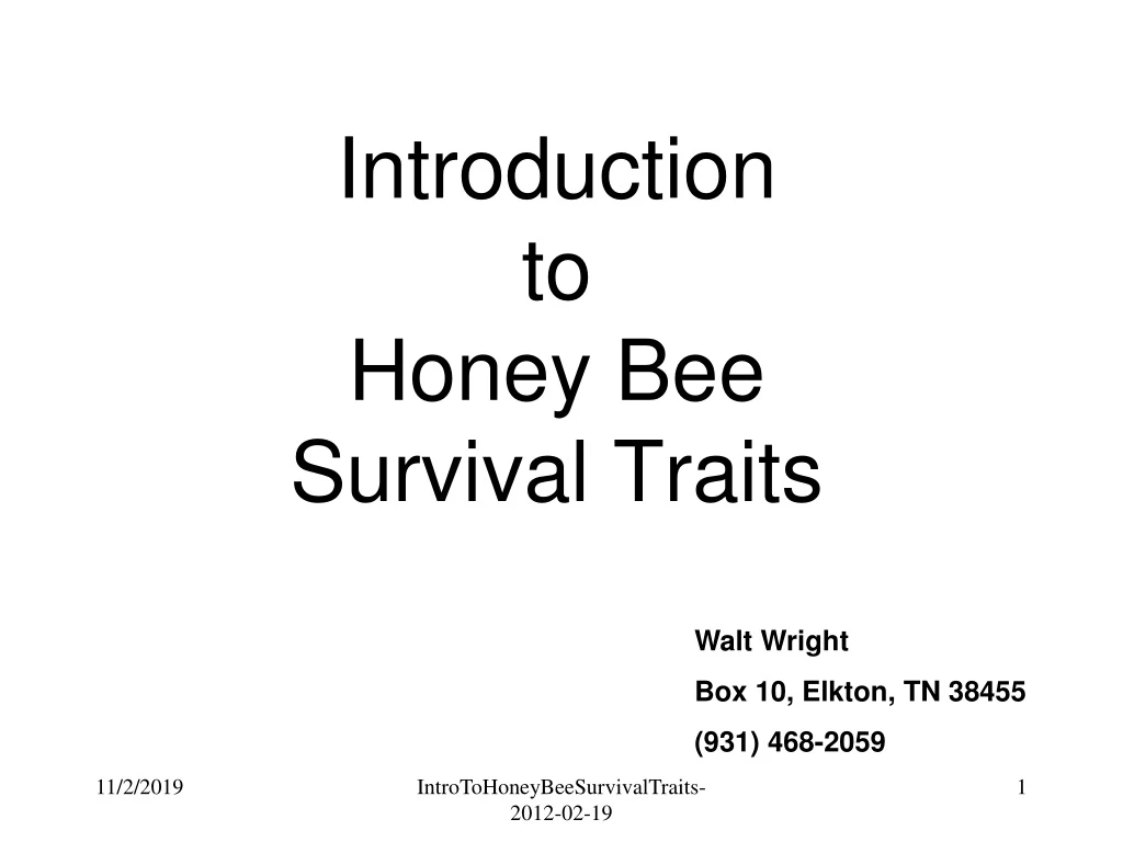 introduction to honey bee survival traits