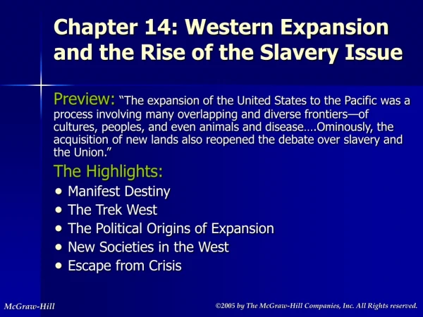 Chapter 14: Western Expansion and the Rise of the Slavery Issue