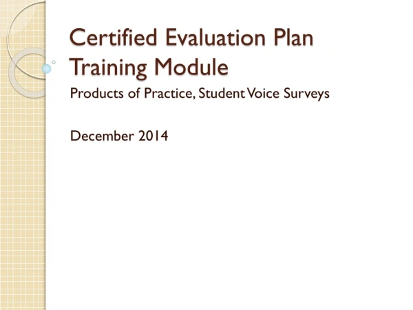 Certified Evaluation Plan Training Module