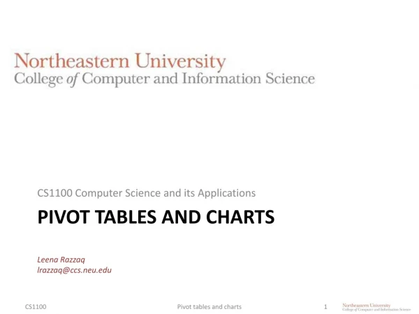 Pivot tables and charts Leena Razzaq lrazzaq@ccs.neu
