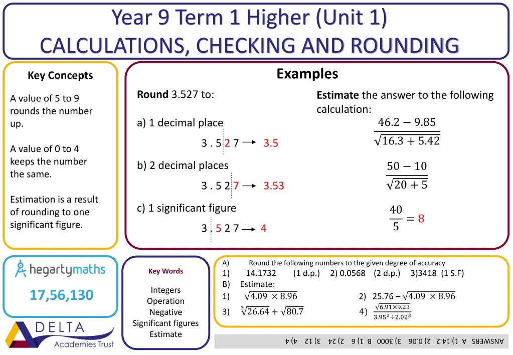 year 9 term 1 higher unit 1 calculations checking