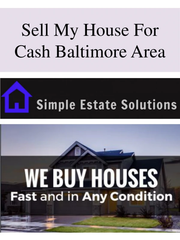 Sell My House For Cash Baltimore Area