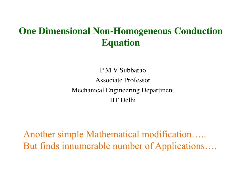 one dimensional non homogeneous conduction equation