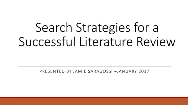 Search Strategies for a Successful Literature Review