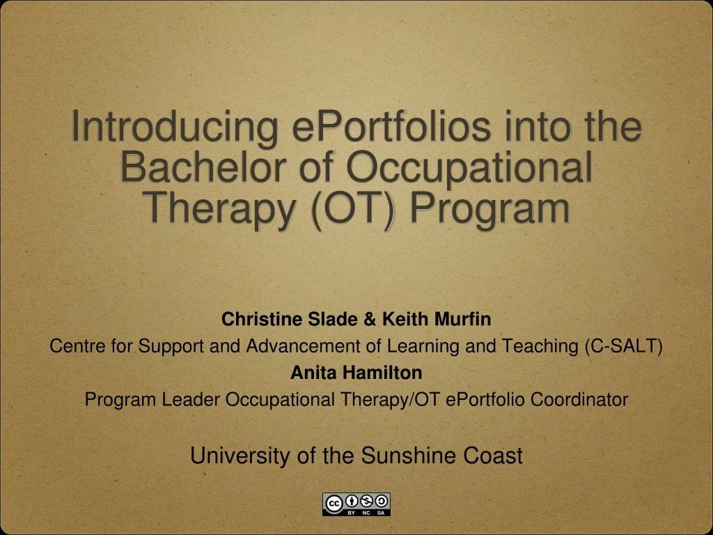 introducing eportfolios into the bachelor of occupational therapy ot program