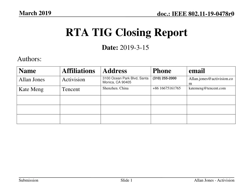 rta tig closing report
