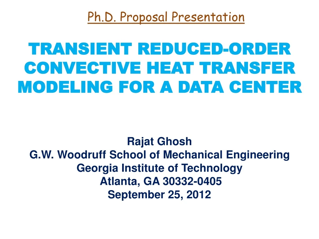 transient reduced order convective heat transfer modeling for a data center