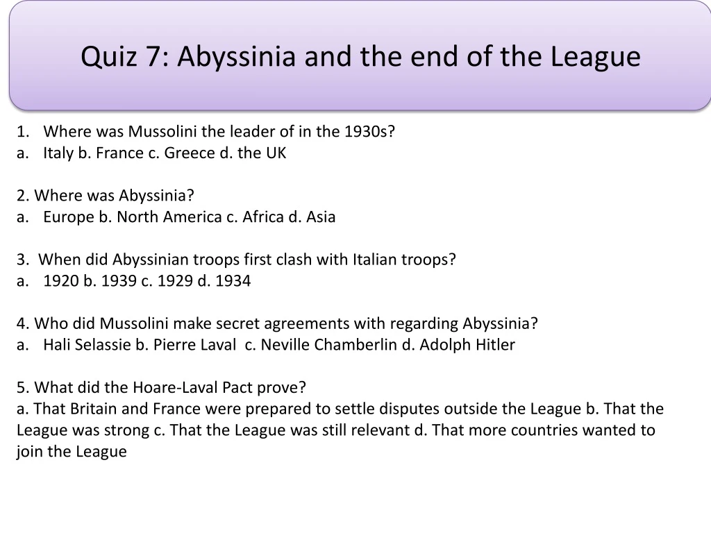 quiz 7 abyssinia and the end of the league