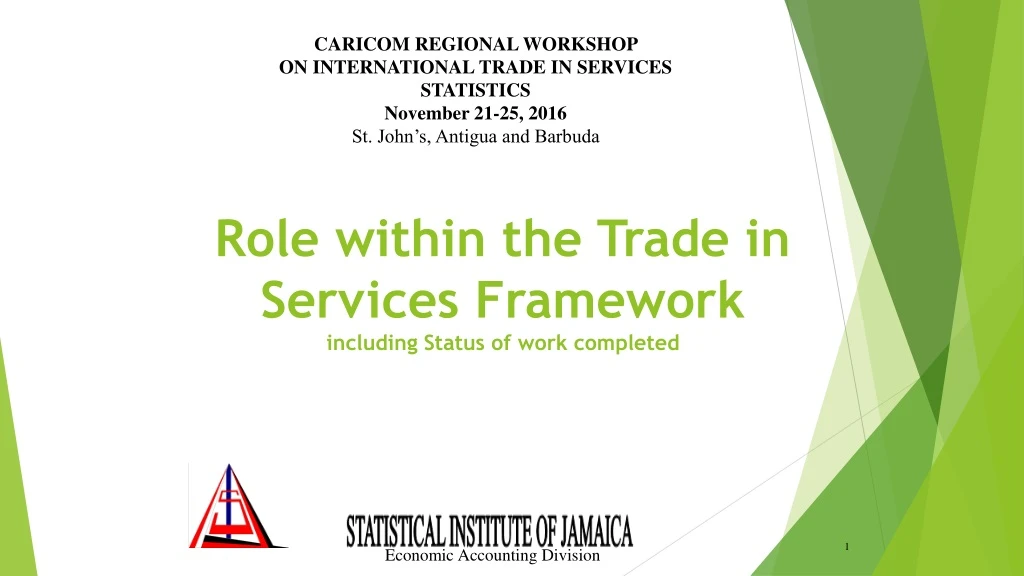 role within the trade in services framework including status of work completed
