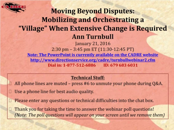 Technical Stuff: All phone lines are muted – press #6 to unmute your phone during Q&amp;A.