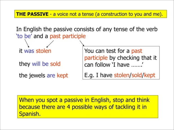 THE PASSIVE - a voice not a tense (a construction to you and me).