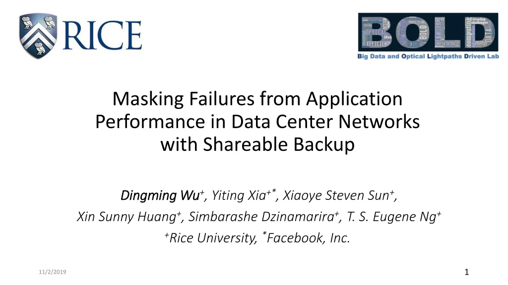 masking failures from application performance in data center networks with shareable backup