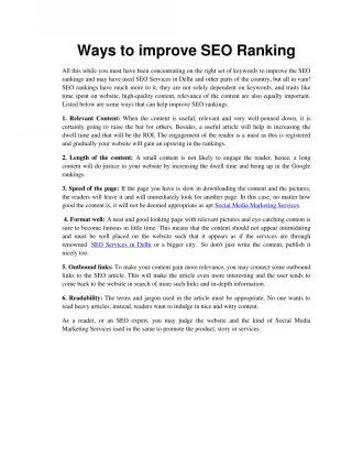 Ways to improve SEO Ranking