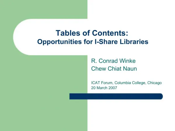Tables of Contents: Opportunities for I-Share Libraries