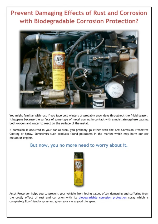 Prevent damaging effects of rust with Biodegradable Corrosion Protection