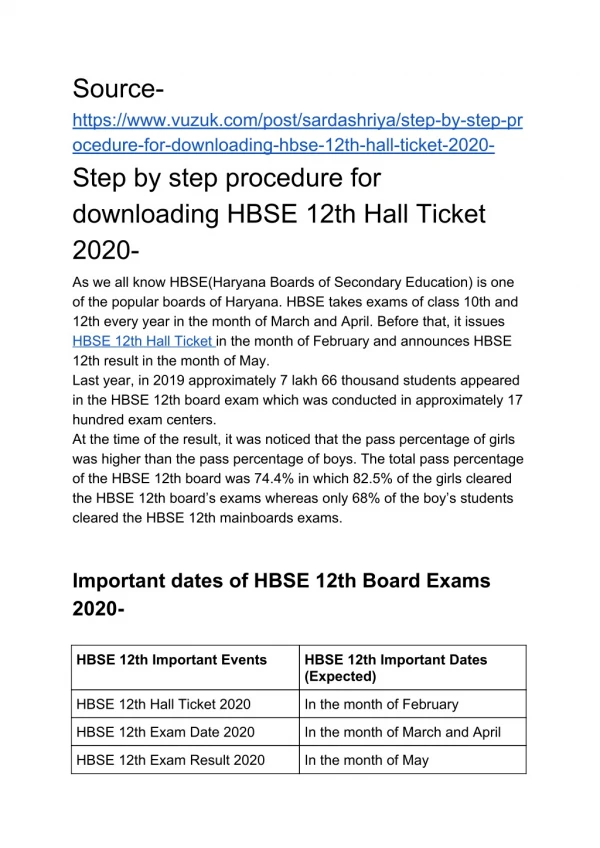 Step by step procedure for downloading HBSE 12th Hall Ticket 2020