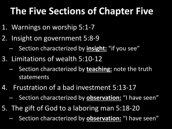 The Five S ections of Chapter Five