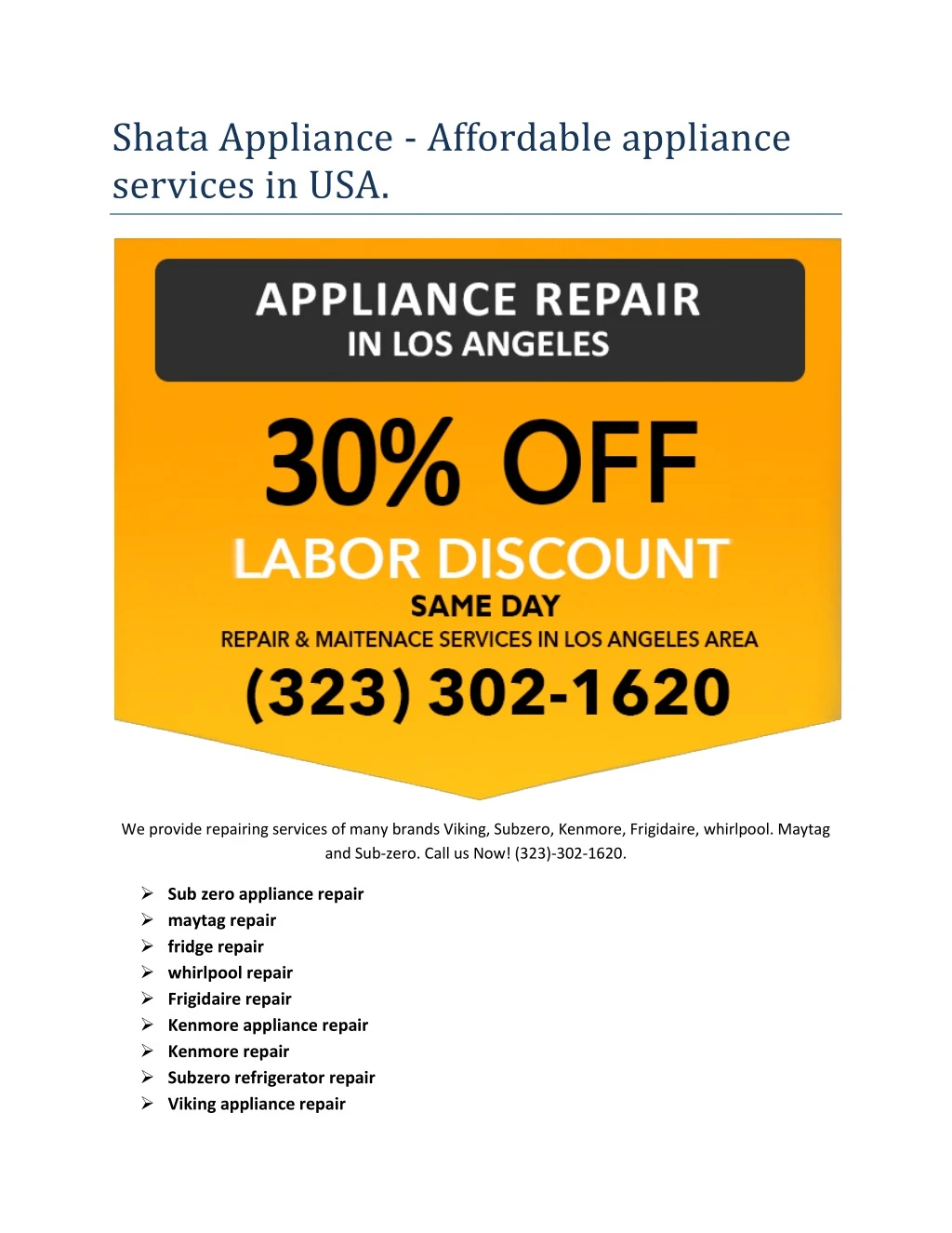 shata appliance affordable appliance services