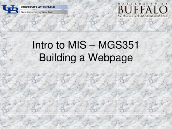 Intro to MIS – MGS351 Building a Webpage