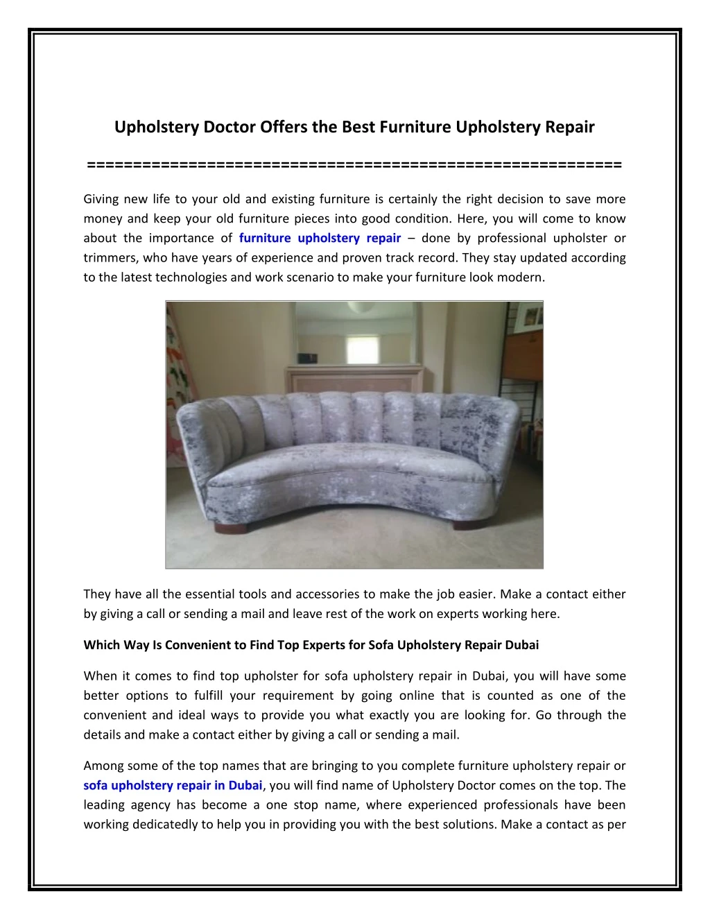 upholstery doctor offers the best furniture