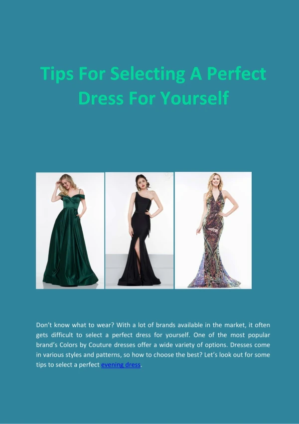 Tips for Selecting a Perfect Dress for Yourself