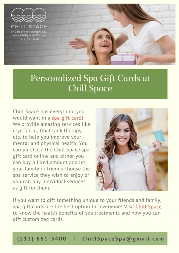 Personalized Spa Gift Cards at Chill Space