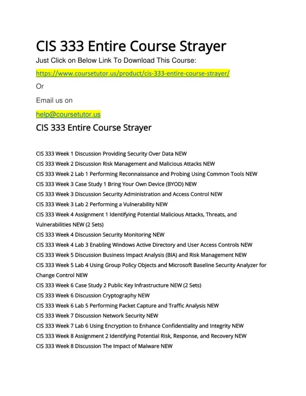 CIS 333 Entire Course Strayer