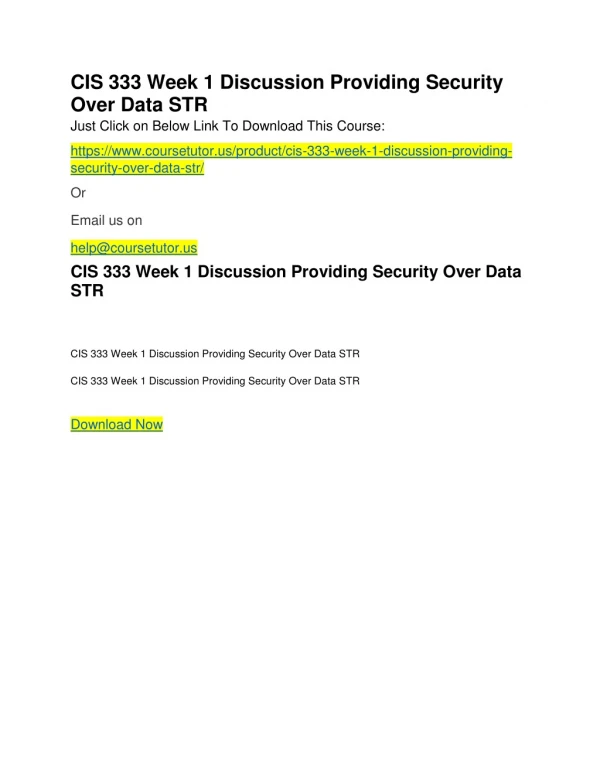 CIS 333 Week 1 Discussion Providing Security Over Data STR