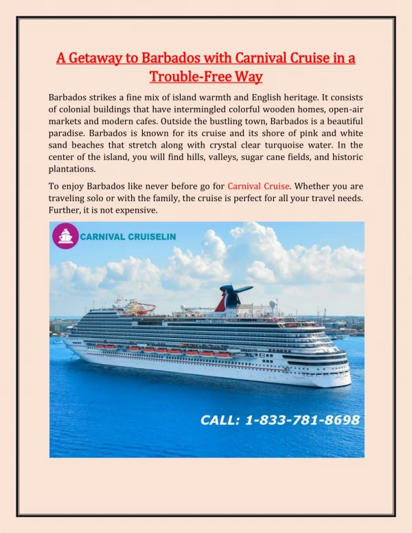 A Getaway to Barbados with Carnival Cruise in a Trouble Free Way