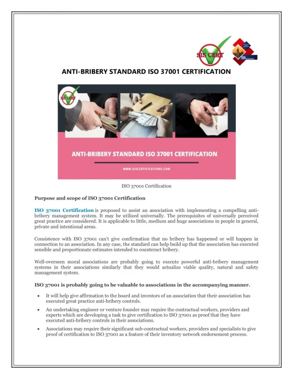 ANTI-BRIBERY STANDARD ISO 37001 CERTIFICATION