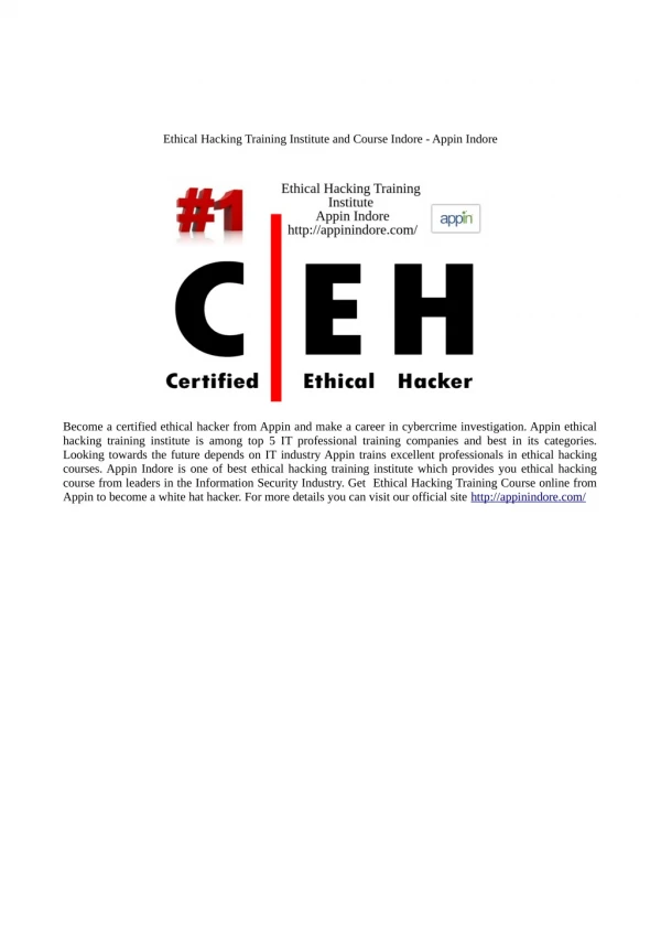 Ethical Hacking Training Institute and Course Indore - Appin Indore