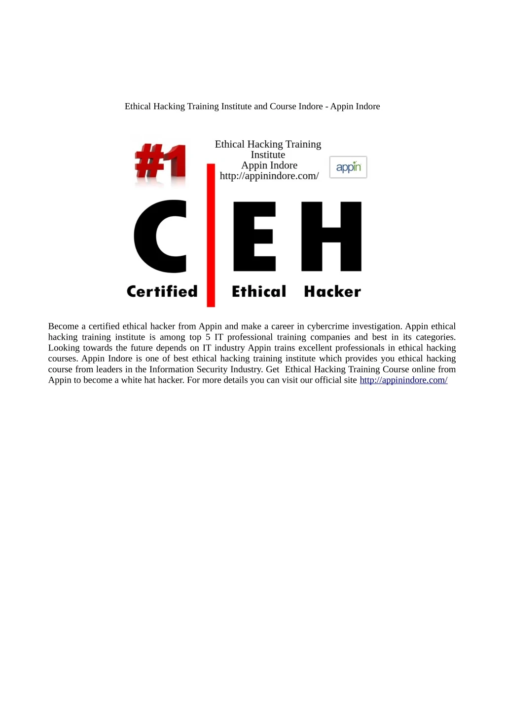 ethical hacking training institute and course