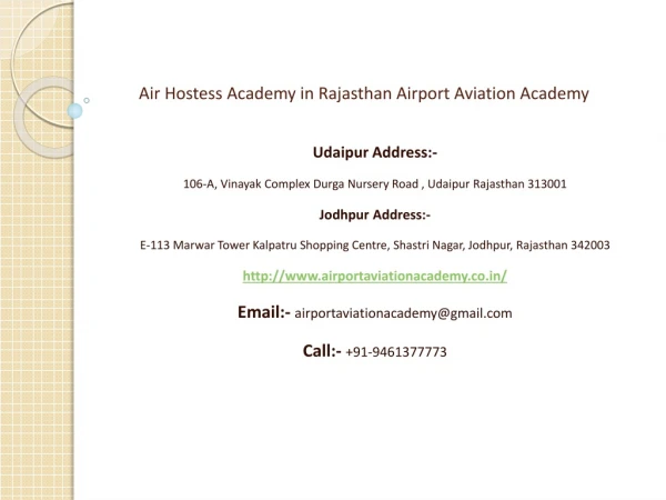 Air Hostess Academy in Rajasthan Airport Aviation Academy