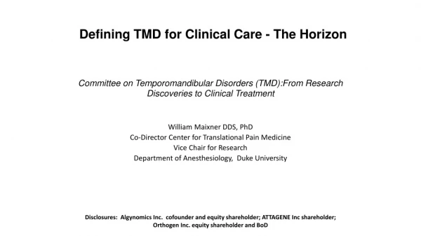 Defining TMD for Clinical Care - The Horizon