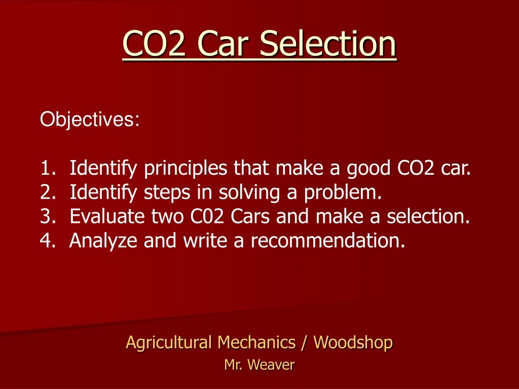 co2 car selection