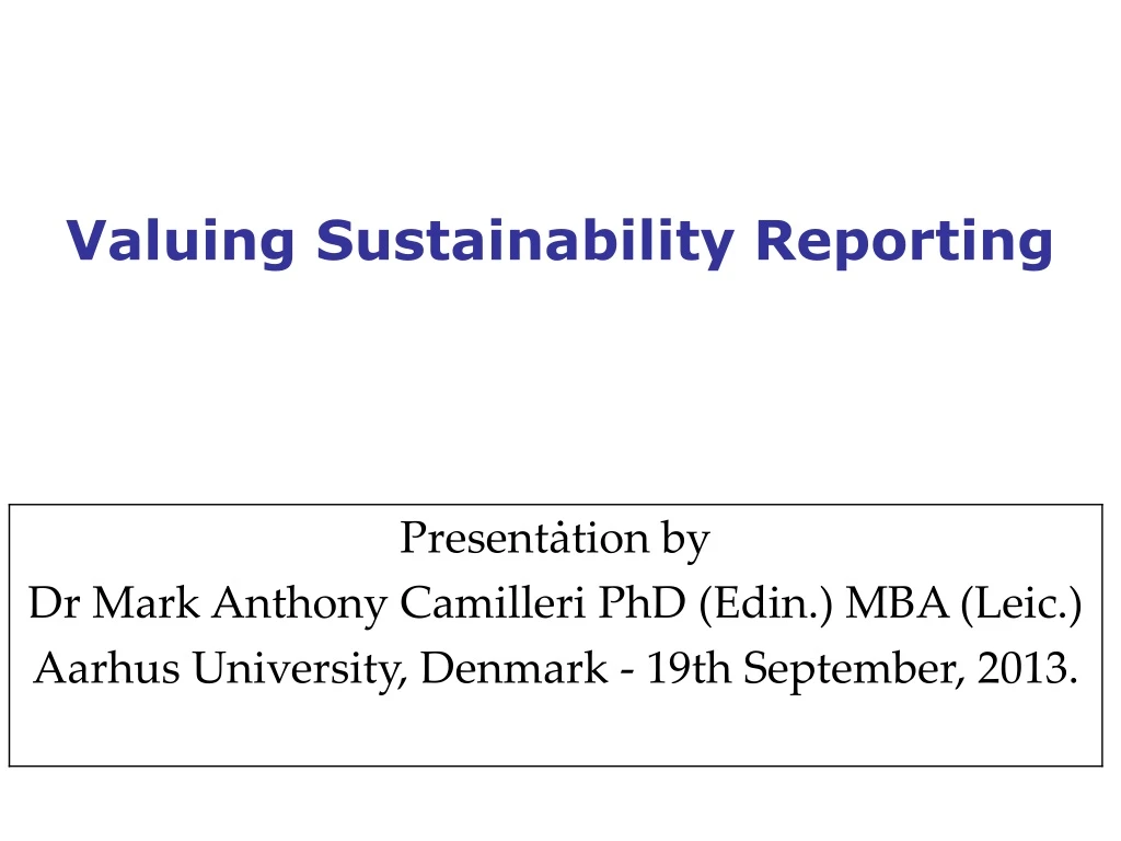 valuing sustainability reporting