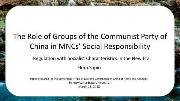 The Role of Groups of the Communist Party of China in MNCs ’ Social Responsibility