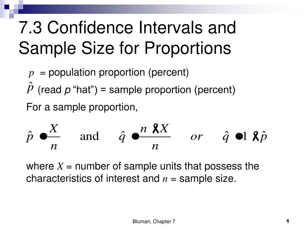 7 3 confidence intervals and sample size for proportions