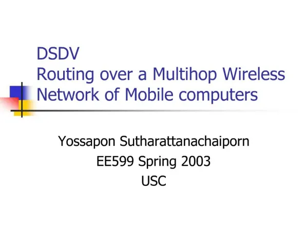 DSDV Routing over a Multihop Wireless Network of Mobile computers