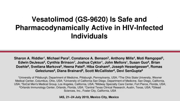 Vesatolimod (GS-9620) Is Safe and Pharmacodynamically Active in HIV-Infected Individuals