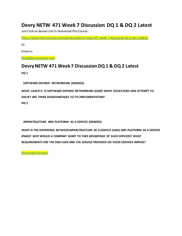 Devry NETW 471 Week 7 Discussion DQ 1 & DQ 2 Latest