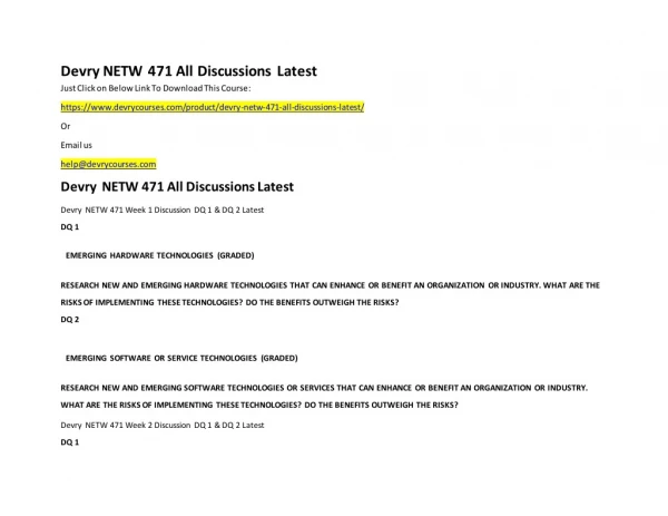 Devry NETW 471 All Discussions Latest