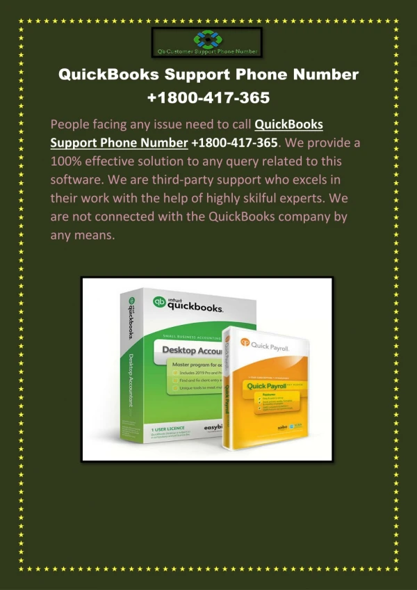 QuickBooks Support Phone Number 1800-417-365