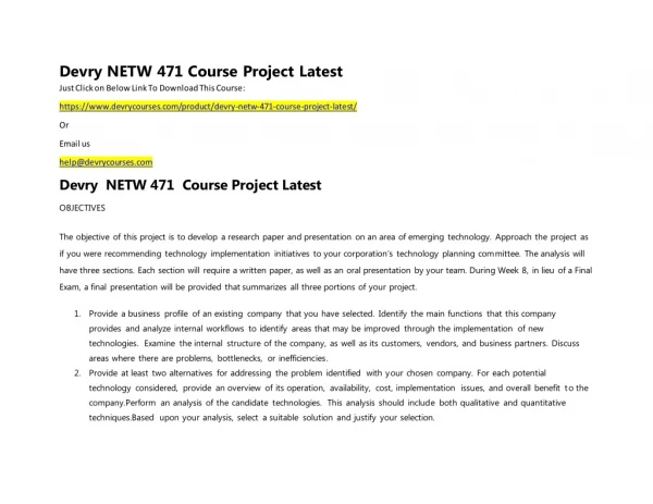 Devry NETW 471 Course Project Latest