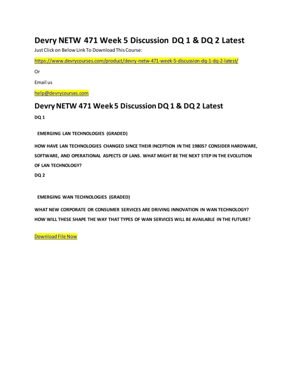 Devry NETW 471 Week 5 Discussion DQ 1 & DQ 2 Latest