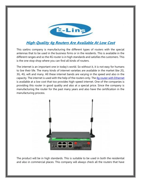 High-Quality 4g Routers Are Available At Low Cost